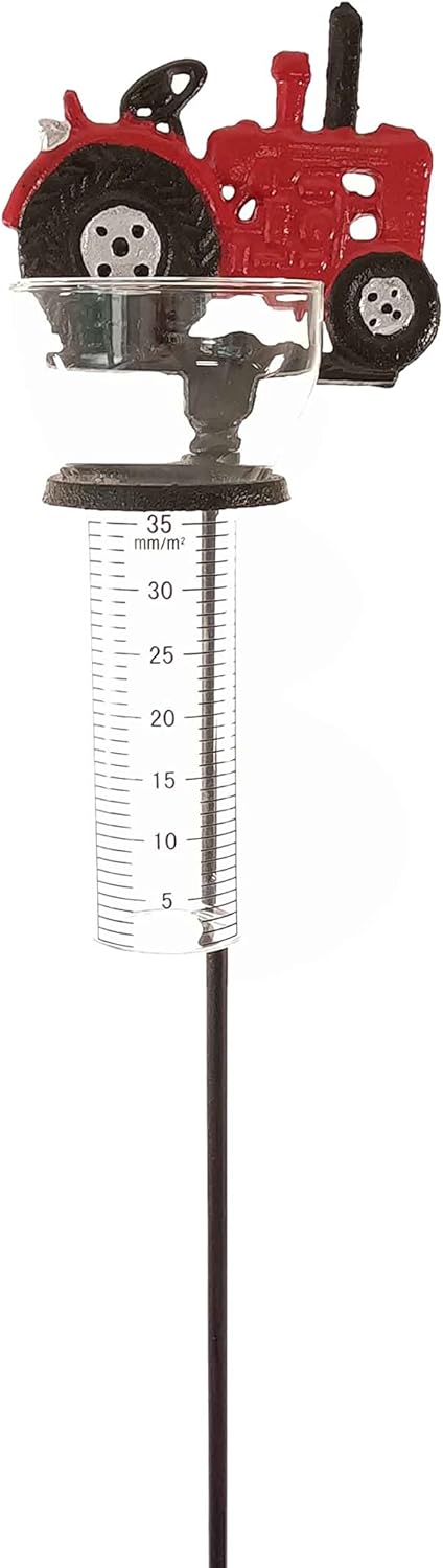 Red Tractor Rain Gauge