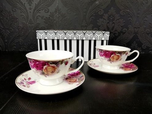 Floral Cup & Saucer -  Set of 2
