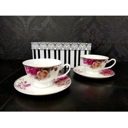 Floral Cup & Saucer - Set Of 2