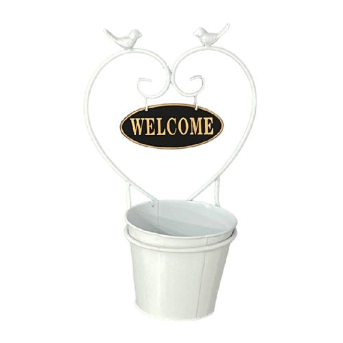 Heart Planter Welcome -  White
