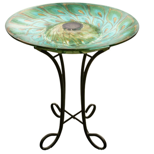 Bird Bath On Stand-Peacock Green-SOLAR