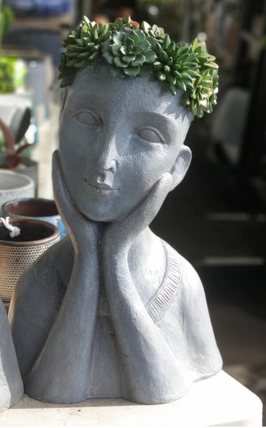 Girl Planter With Succulent Crown- Large