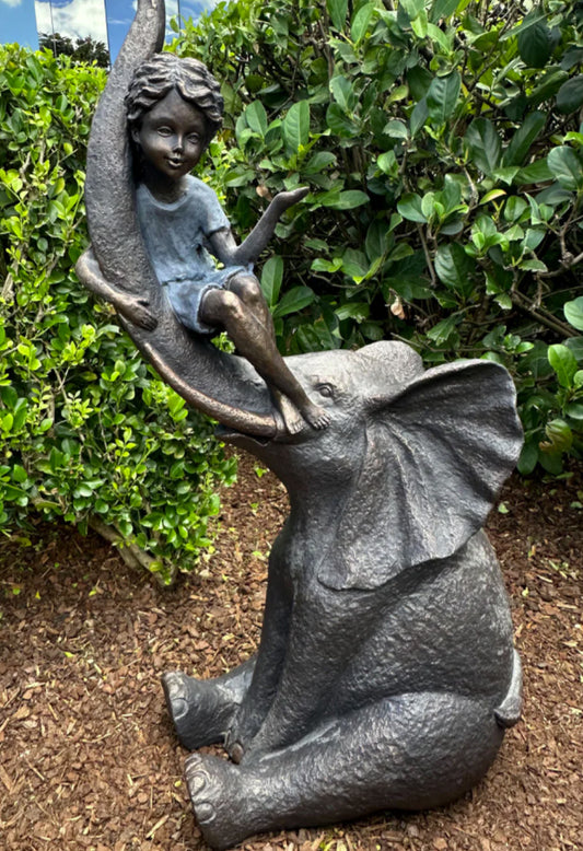 Trust -Boy Riding Elephant Trunk