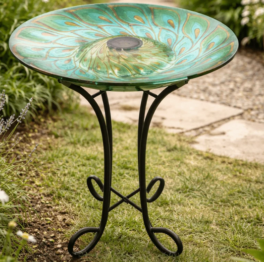 Bird Bath On Stand-Peacock Green-SOLAR